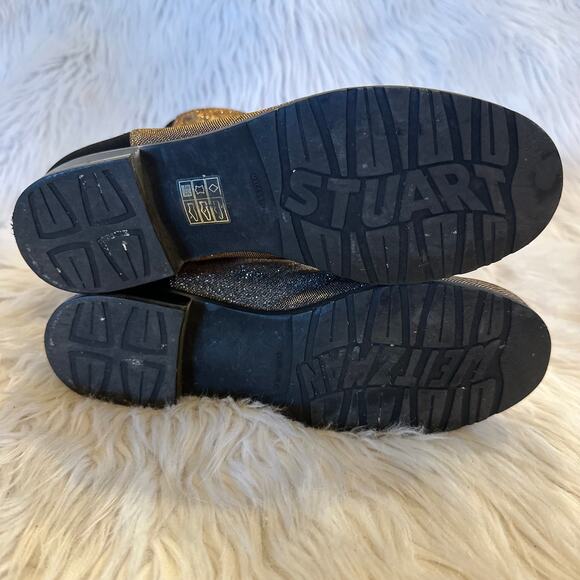 Stuart Weitzman 5050 Glitter Ankle Boot Flat Sparkle Pyrite Nocturn Silver Black - Picture 7 of 8